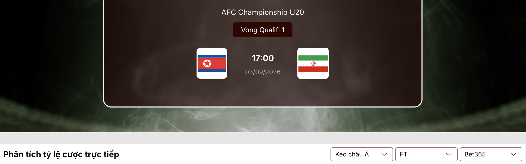 Tỷ lệ kèo: U20 Triều Tiên vs U20 Iran 16h ngày 3/9/2026 1 Tỷ lệ kèo